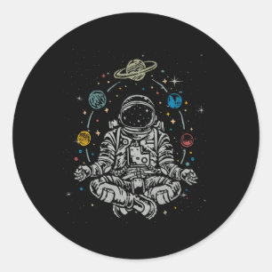 Adesivo Redondo Lótus Vintage Astronauta Meditando Planeta Zen Yog