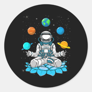 Adesivo Redondo Lótus Vintage Meditação Astronauta Zen Yoga Planet