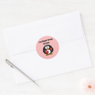 Adesivo Redondo Louco para você Dia de os namorados Bonito Pinguim