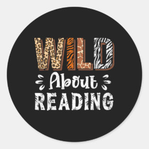 Adesivo Redondo Louco por Ler Livros Amante Leitor Animais Leop