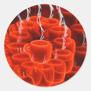 Adesivo Redondo loucura de néon do copo de café