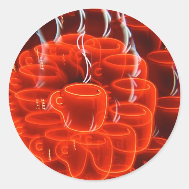 Adesivo Redondo loucura neon cafezinho (Frente)
