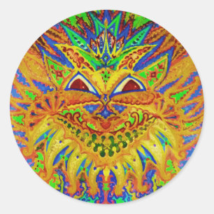Adesivo Redondo Louis Wain - Blue Paisley Cat