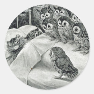 Adesivo Redondo Louis Wain Cat Nightmare Owl Bird