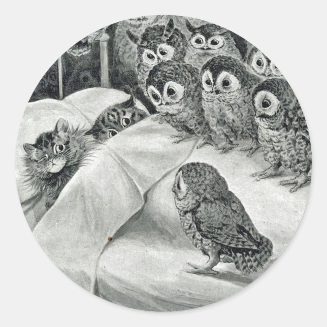 Adesivo Redondo Louis Wain Cat Nightmare Owl Bird (Frente)