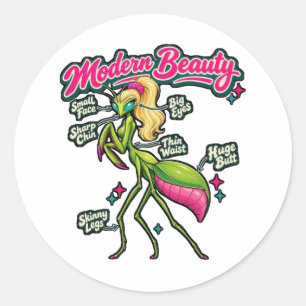 Adesivo Redondo Louva-a-Deus Padrões de Beleza Retro Arte Feminist