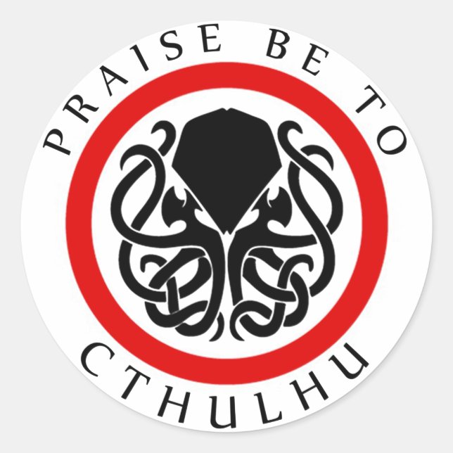 Adesivo Redondo Louvado Seja Por Cthulhu (Frente)