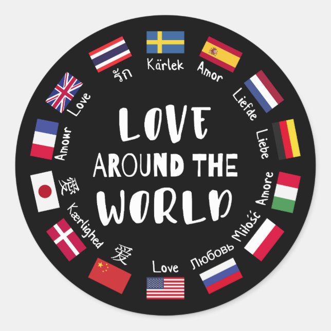 Adesivo Redondo Love Around the World Languages  (Frente)
