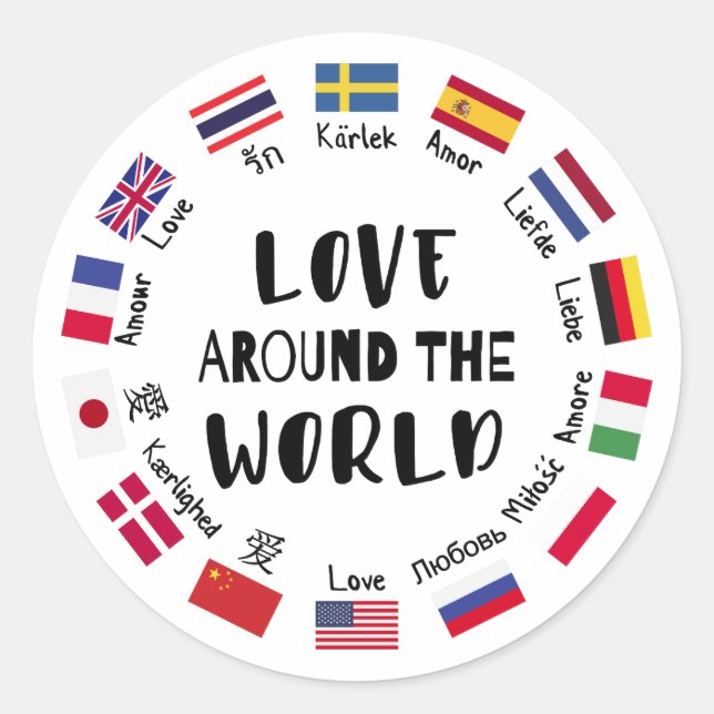 Adesivo Redondo Love Around the World Languages  (Frente)