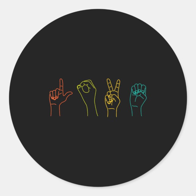 Adesivo Redondo Love Asl Sign Language Alphabet Valentines Day  (Frente)