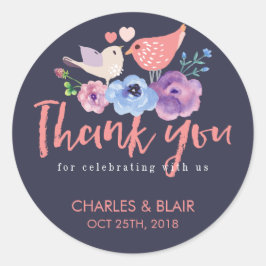 Adesivo Redondo Love Bird Flower Obrigado Escrever Vinheta De Casa