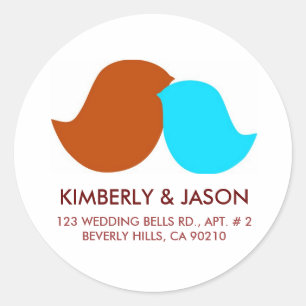 Adesivo Redondo Love Birds Endereçam Rótulos