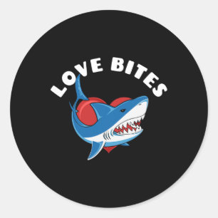Adesivo Redondo Love Bites Funny Dia de os namorados Shark Heart P