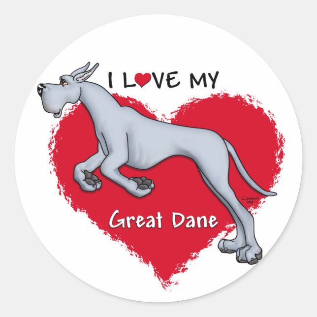 Adesivo Redondo Love Blue Great Dane (Frente)