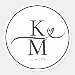 Adesivo Redondo Love Calliografia Initials Swash Heart Black ID940