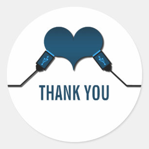 Adesivo Redondo Love Connection USB Obrigado Stickers, Azul