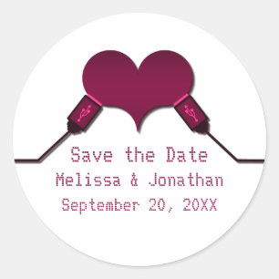 Adesivo Redondo Love Connection USB Save Date Stickers, Fuchsi