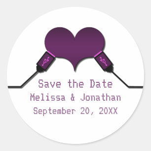 Adesivo Redondo Love Connection USB Save Date Stickers, Purple