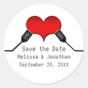 Adesivo Redondo Love Connection USB Save Date Stickers, Red