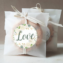 Adesivo Redondo Love Cream Dourado Floral Greenering Casamento