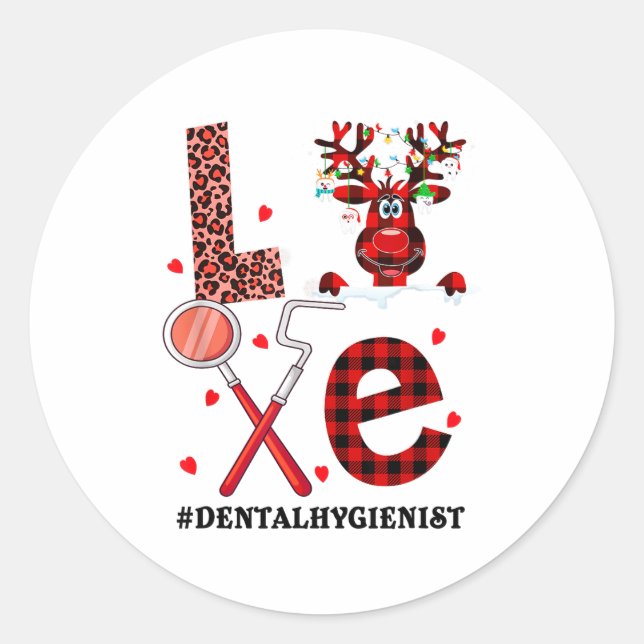 Adesivo Redondo Love Dental Christmas Reindeer Dental Squad Xmas D (Frente)