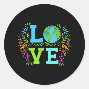 Adesivo Redondo Love Earth Salve O Planeta Vintage Floral Earth Da