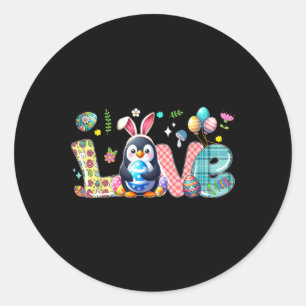 Adesivo Redondo Love Easter Bunny Penguin Hunting Eggs Flowers Col