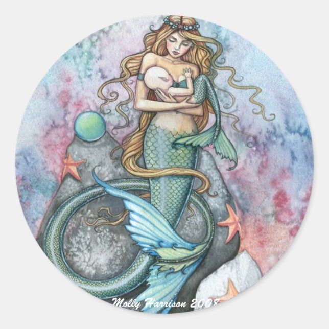 Adesivo Redondo Love Eternal Mermaid Stickers by Molly Harrison (Frente)