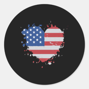 Adesivo Redondo Love Flag Usa Heart, 4 De Julho, American Proud Gi