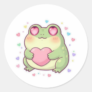 Adesivo Redondo Love Frog Sticker Cute Romantic Frog Heart Kawaii 