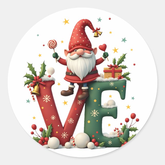 Adesivo Redondo LOVE Gnome Christmas (Frente)