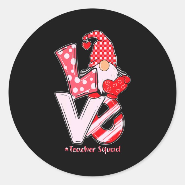 Adesivo Redondo Love Gnome Teacher Squad Happy Valentine Gnome Tea (Frente)