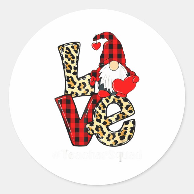 Adesivo Redondo Love Gnome Teacher Squad Valentines Day Teacher St (Frente)