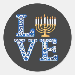 Adesivo Redondo Love Hanukkah Jewish Holiday Menorah