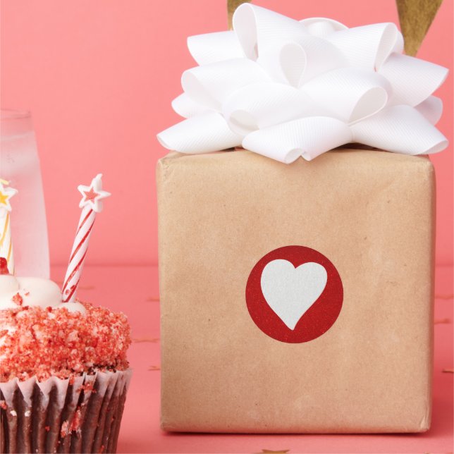Adesivo Redondo Love Heart White Glitter Dia de os namorados Class (Festa)