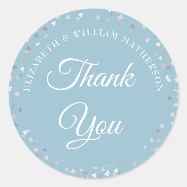 Adesivo Redondo Love Hearts Confetti Script Obrigado (Frente)