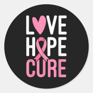 Adesivo Redondo Love Hope Cure Breu Cancer Guerreiro Rosa Fita S