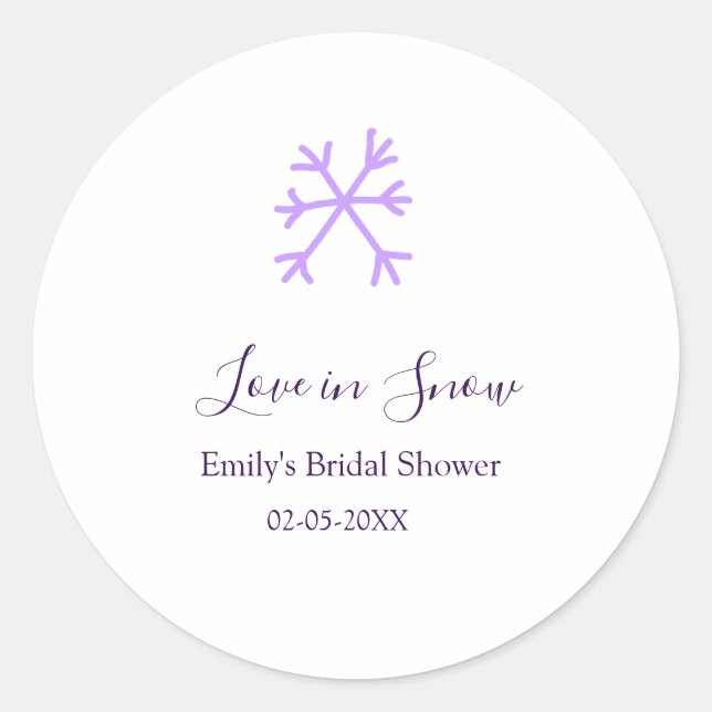 Adesivo Redondo Love in Snow bridal shower purple snowflakes paste (Frente)