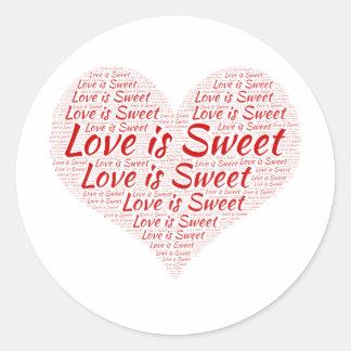 Adesivo Redondo Love is Sweet Heart Word Cloud Wedding