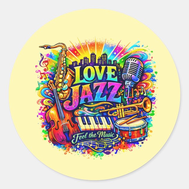 Adesivo Redondo Love Jazz - feel the music (Frente)