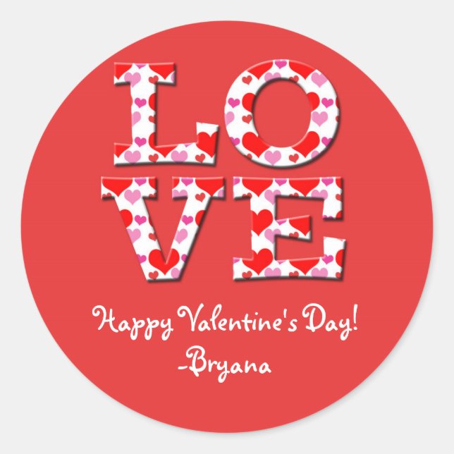 Adesivo Redondo LOVE Letters Heart Typoografia Namorados Sticker (Frente)