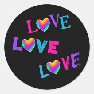 Adesivo Redondo Love Love Love Rainbow Hearts