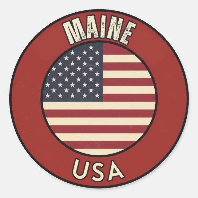 Adesivo Redondo Love Maine Gift - Cute ME State Souvenir (Frente)