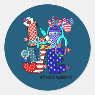 Adesivo Redondo LOVE Medical Assistant Stethoscope Fireworks USA