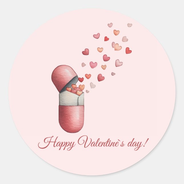 Adesivo Redondo Love Medicine Valentine's Day Design (Frente)