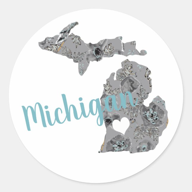 Adesivo Redondo Love Michigan Floral Cheia Silhouette (Frente)