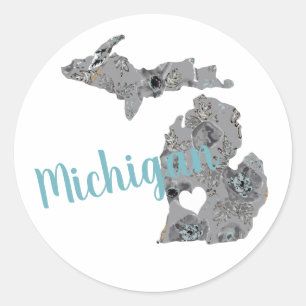 Adesivo Redondo Love Michigan Floral Cheia Silhouette