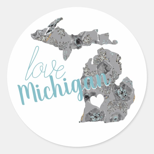 Adesivo Redondo Love Michigan Floral Cheia Silhouette (Frente)
