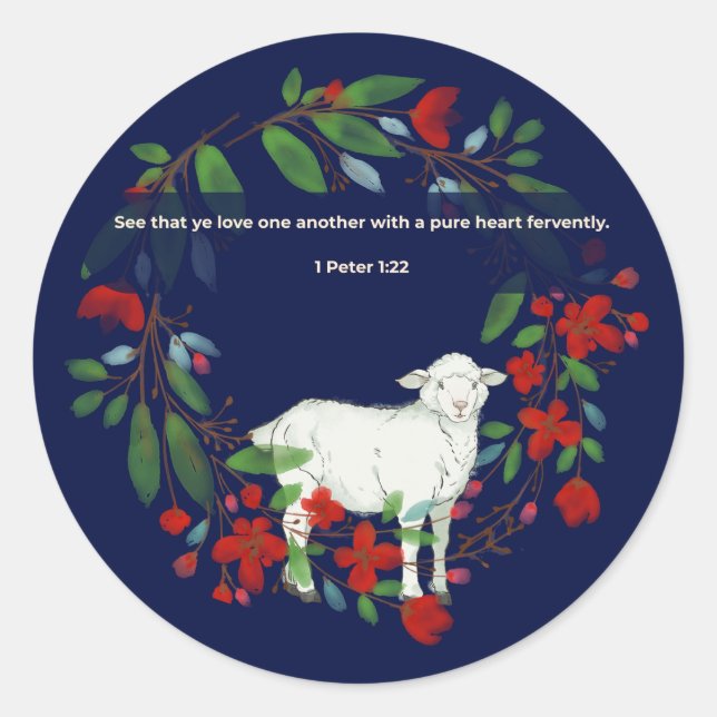 Adesivo Redondo Love One Another | Lamb & Floral Round Sticker (Frente)