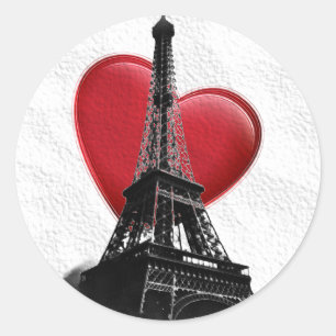 Adesivo Redondo Love Paris Red Heart Eiffel Tower